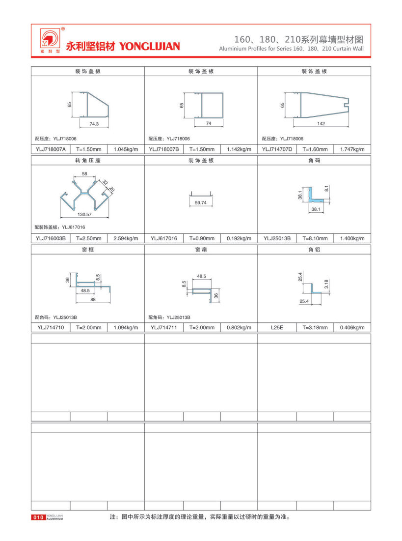 160、180、210系列明框幕墻